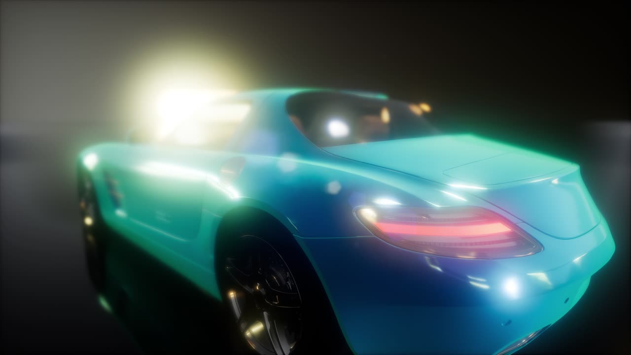 밝은 조명을 가진 어두운 스튜디오에서 럭셔리 스포츠 자동차