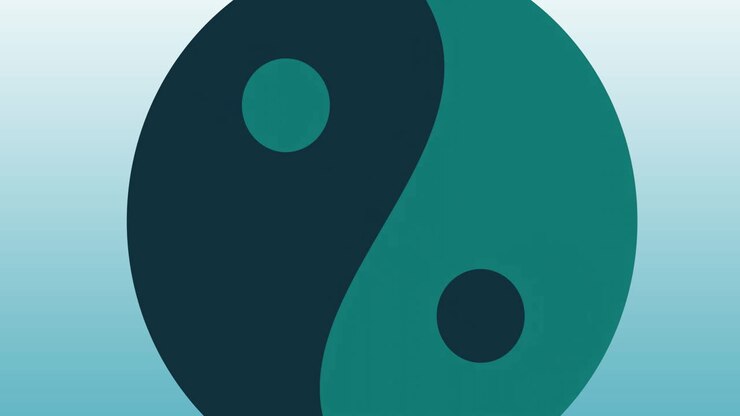 Animação de símbolos de yin yang girando sobre fundo verde