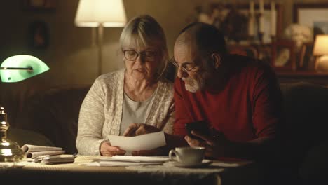 senior couple calculating utility payments together