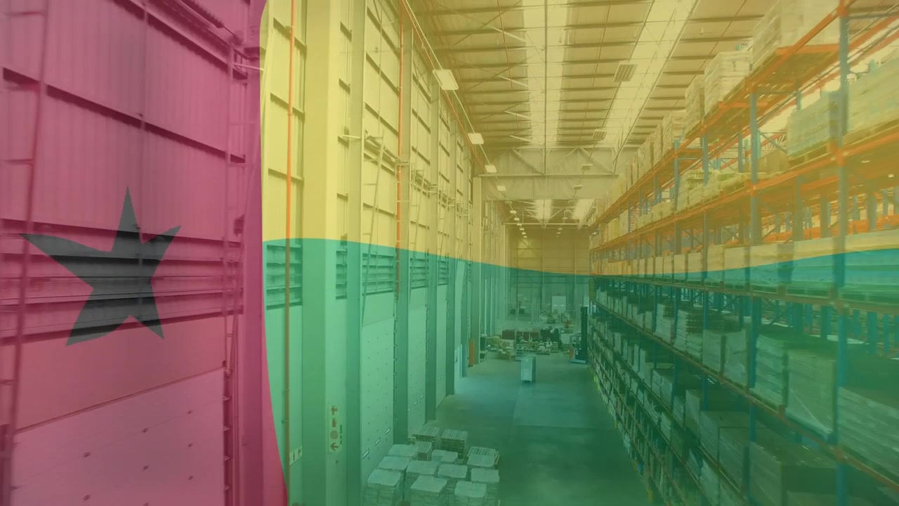 Animación de la bandera de Guinea-Bissau sobre un almacén.
