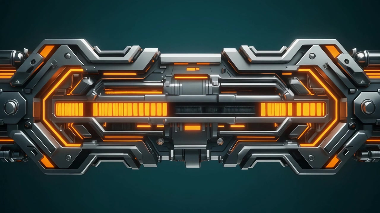 Bucle Continuo de un Núcleo Mecánico Futurista con Elementos Naranjas Brillantes