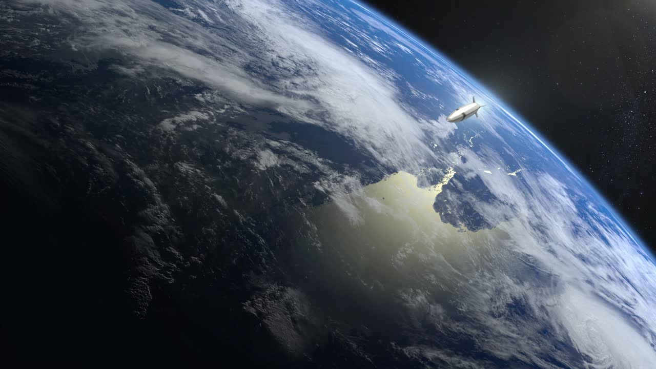 un misil hipersónico nuclear vuela sobre la tierra. vista desde el espacio. el cohete vuela y gira. arma hipersónica. guerra nuclear. animación 4k. 3d.