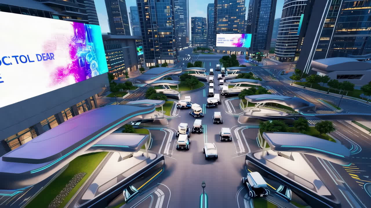 Autonomous Vehicle Transportation Hub in Futuristic City