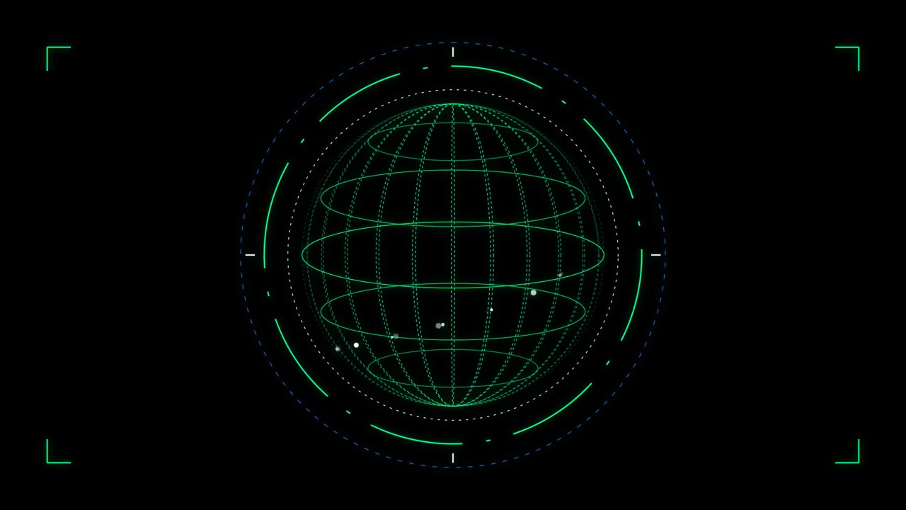 Dönen Izgara ve Veri Noktaları ile Dijital Holografik Küre Arayüzü