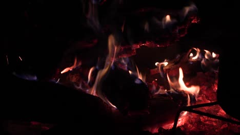 zoom in to a camp fire in the african bush at night, greater kruger.
