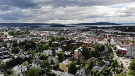 Antena:-La-Ciudad-De-Oslo-En-Noruega-Vista-Desde-El-Parque-Vigeland