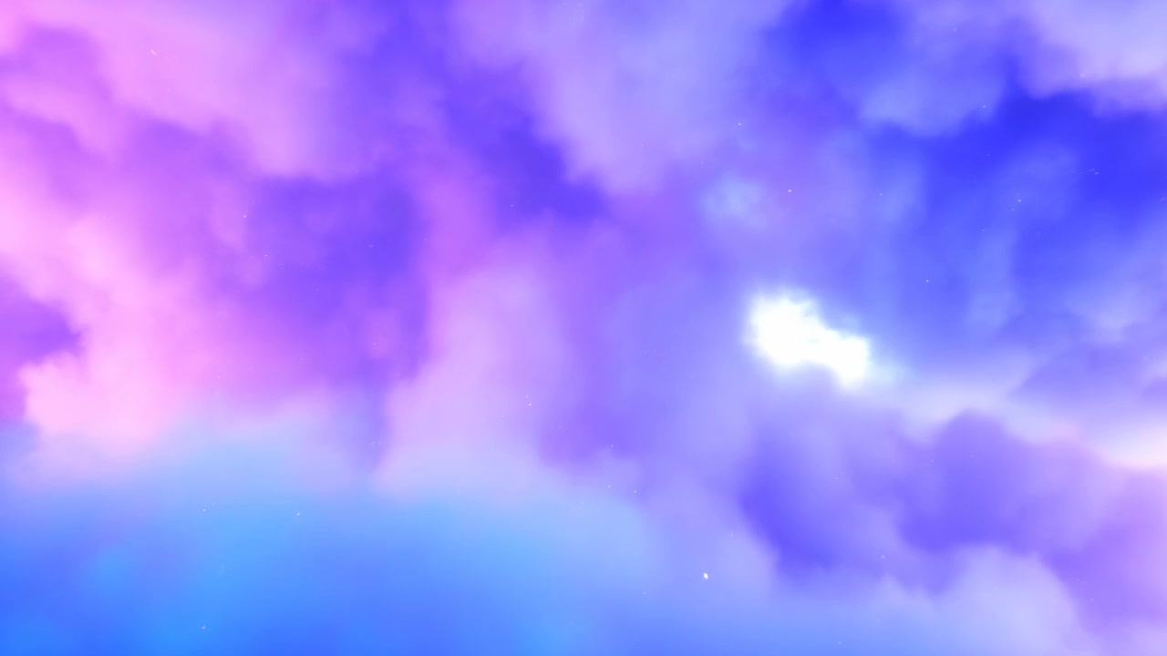 Pastel Purple Cloud Nebula Drifting Across Sky, Soft Glowing Particles, Tranquil Gradient Horizon, Ethereal