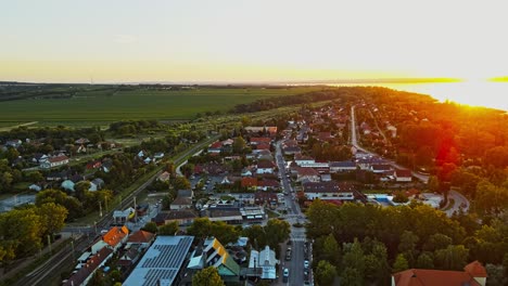 aerial 4k drone footage of balatonmáriafürdő a village located on the southern shore of lake balaton in somogy country, hungary