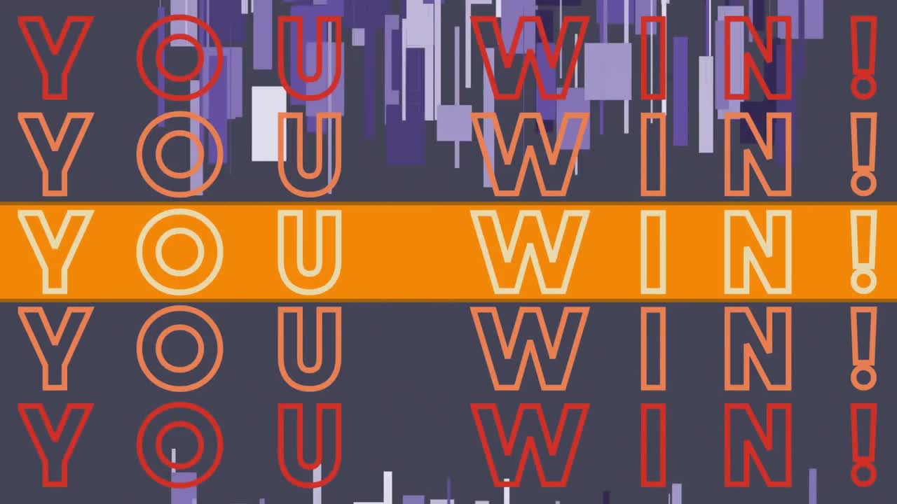 Animation of you win over colorful graphics and shapes