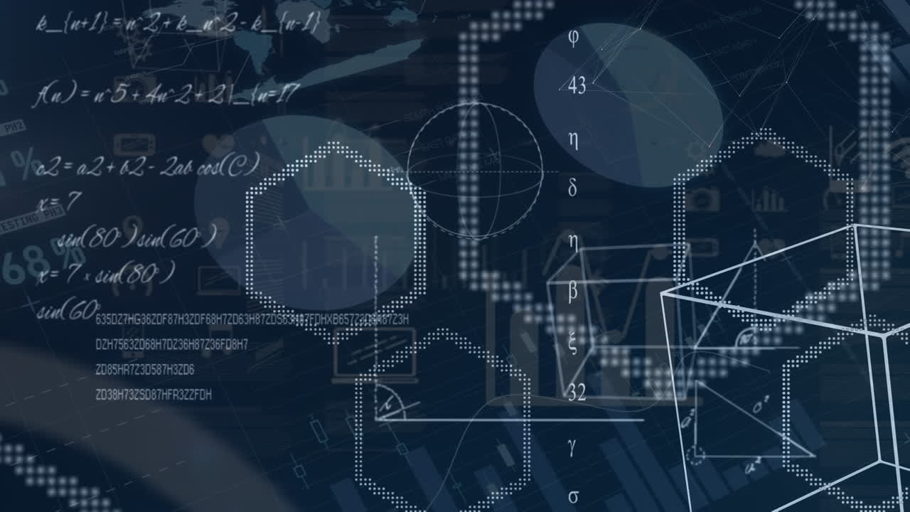Animation of financial data processing on black background