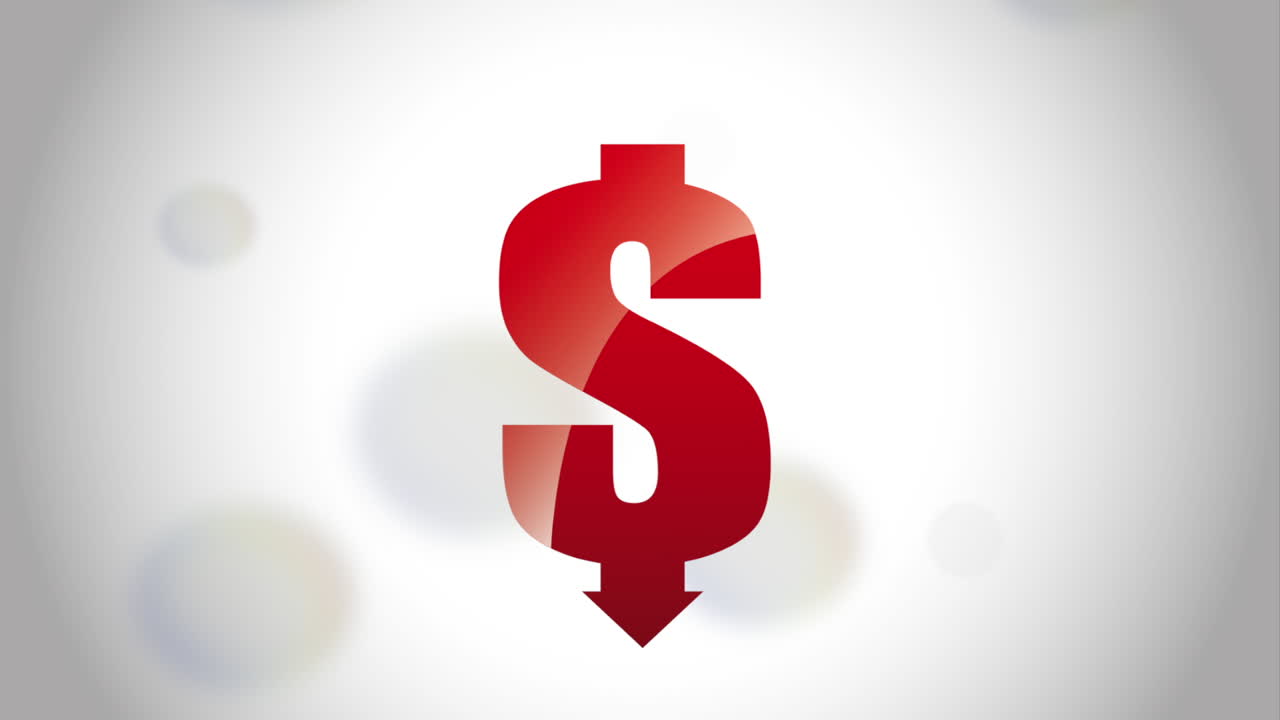símbolo de dólar rojo con flecha hacia abajo