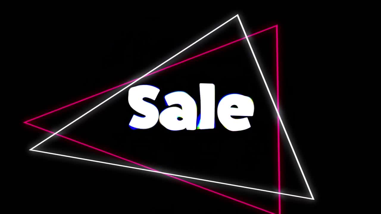 animación del texto de venta sobre formas coloridas en negro