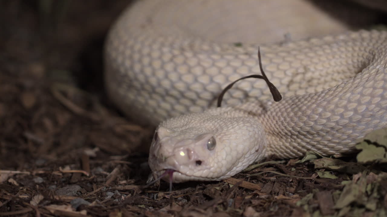 Albino western diamondback slow motion tongue 1000 frames per second