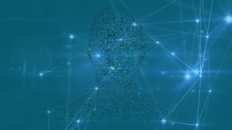 animación de la cabeza humana digital sobre la red de conexiones del plexo sobre fondo azul