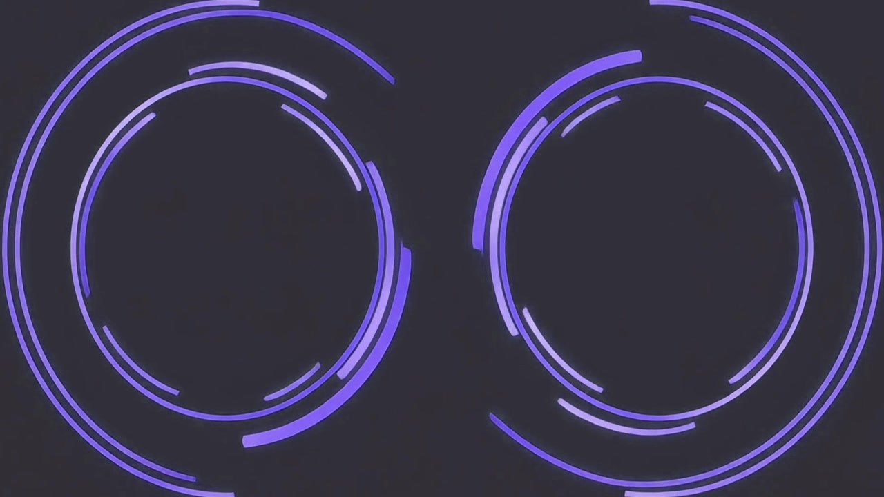 Abstracte Animatie van Twee Roterende Paarse Cirkelvormige HUD-elementen