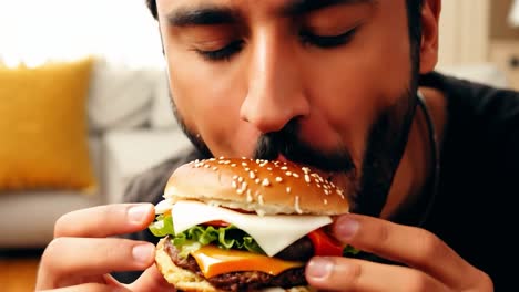 man enjoying a delicious burger