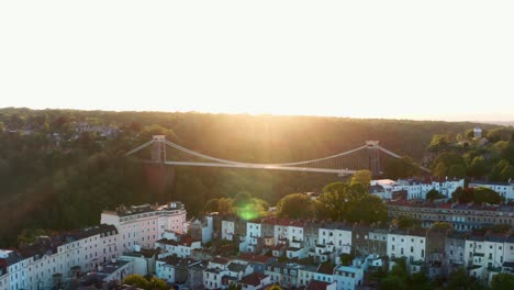 Cinematic-dolly-forward-drone-shot-of-Clifton-suspension-bridge-Bristol-at-sunset