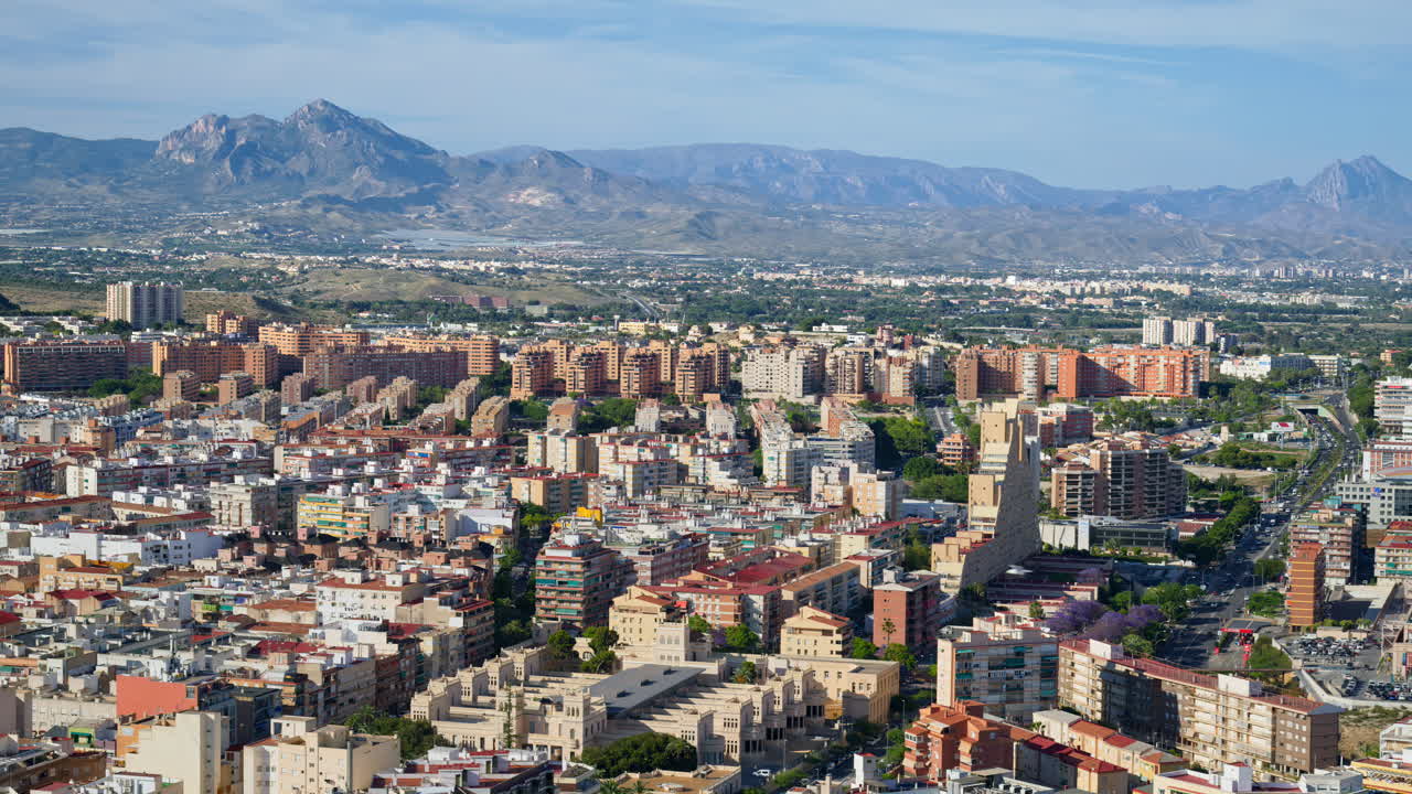 Panorama of Alicante and mountains from theSanta Barbara Castle in Spain