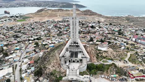 Aerial view of the Cruz del Tercer Milenio monument overlooking Coquimbo, Chile