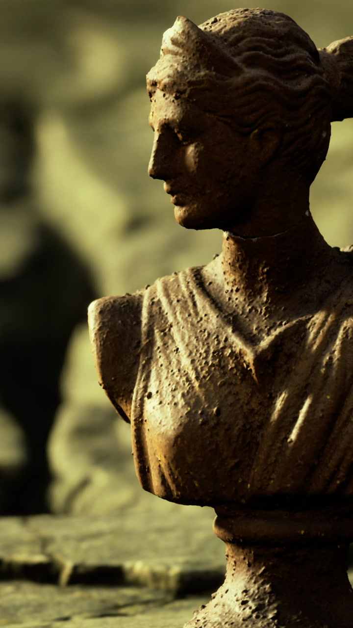 Statue of a woman in a garden during the golden hour in the afternoon