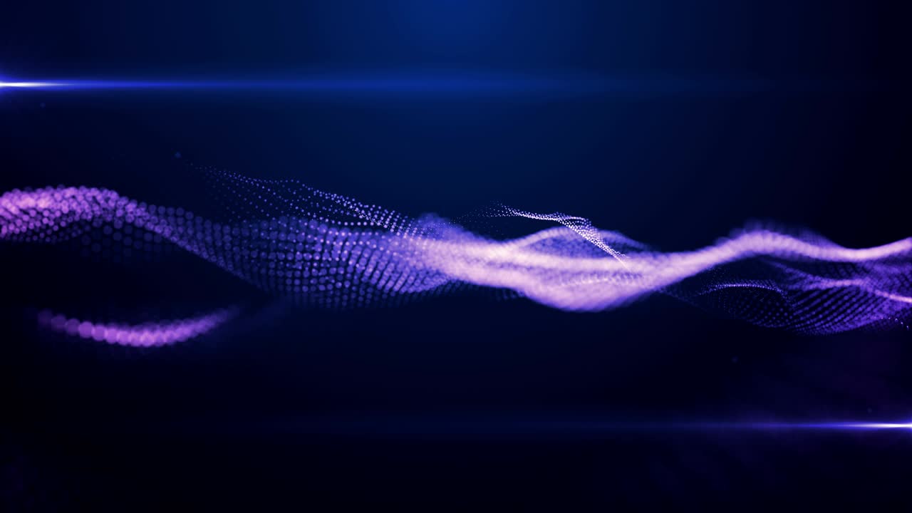 Futuristic abstract waves glowing grid curves dynamic flowing. 4K UHD 3D video loop frame lens flare sci-fi universe background.
