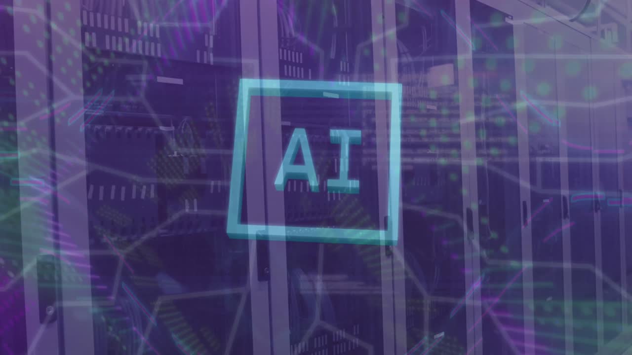 animación de un texto en cuadrado con líneas en el cerebro humano a través de sistemas de servidor de datos