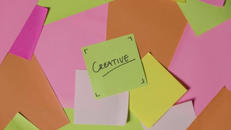 Business-Concept-Of-Revolving-Sticky-Notes-With-Creative-Written-On-Top-Note