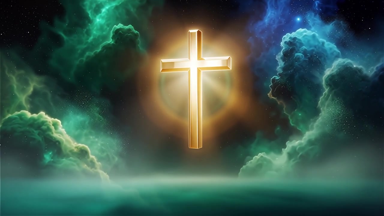 Croce Cristiana Luce Celestiale Sfondo per il Culto.