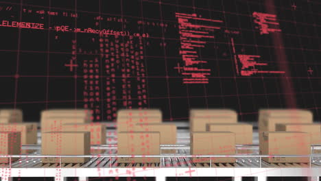 animación del procesamiento de datos sobre cajas de cartón en cintas transportadoras