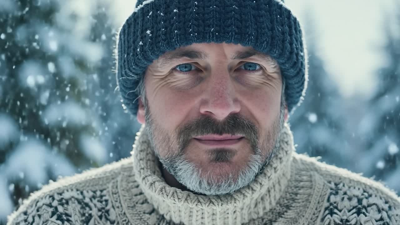 겨울의 기적의 나라에 있는 남자