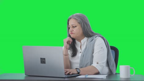 directora india de alto rango que trabaja en la pantalla verde de la computadora portátil