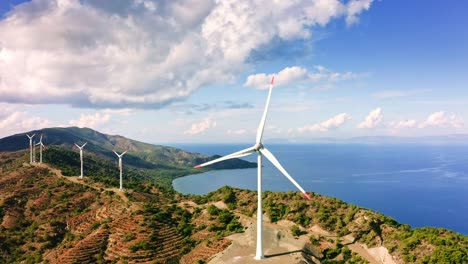 Rotating-turbines-of-wind-farm-at-Turkish-Reşadiye-peninsula,-Datça-city