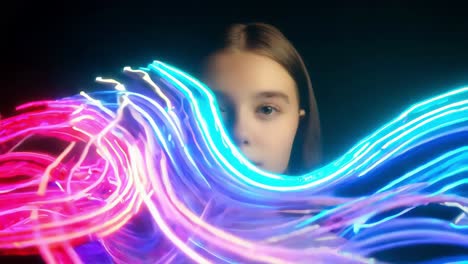 portrait of a young woman with neon light painting