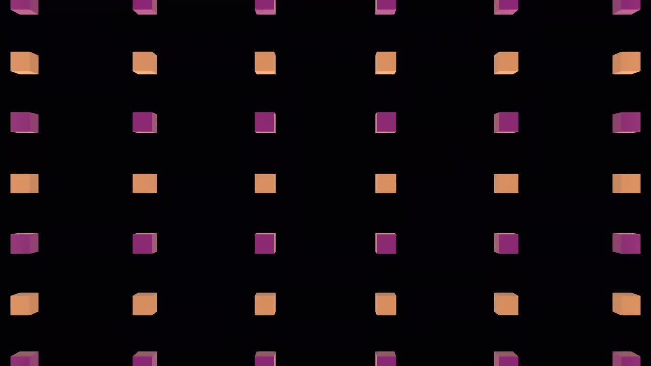 animación de una explosión sobre filas de cubos rosados sobre un fondo negro.