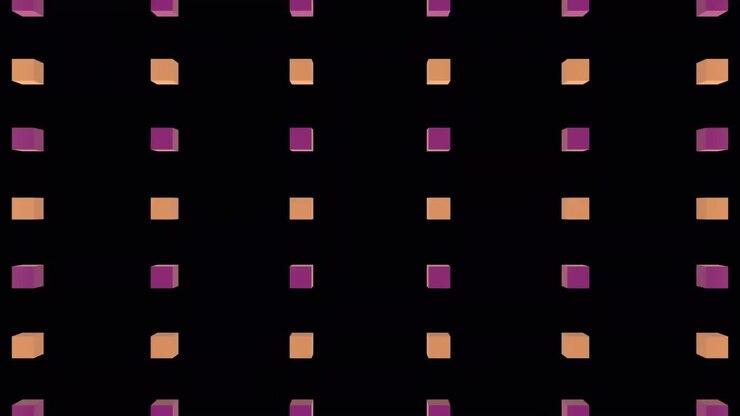 Animation of explosion over rows of pink cubes on black background