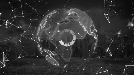 animation of globe with connections and data processing and dark background