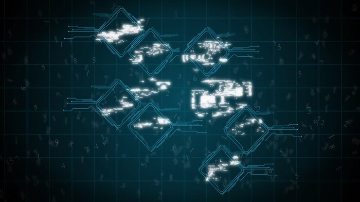 Security icons over grid against blue background