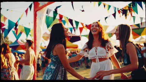 women dancing joyfully at an outdoor festival