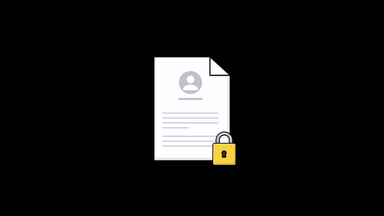Animated Illustration of Personal Data Document with Locking Padlock