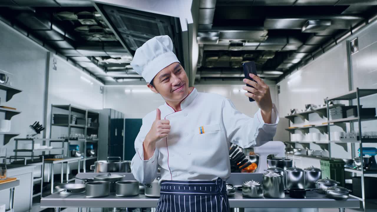 chef tomando una selfie en una cocina moderna