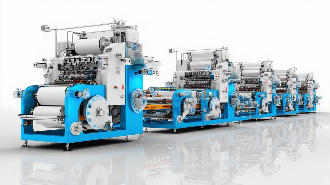 Advanced Industrial Printing Machines Showcased in a Sleek, Modern Environment with a Focus on Precision Engineering and Efficiency in Print Production Technology