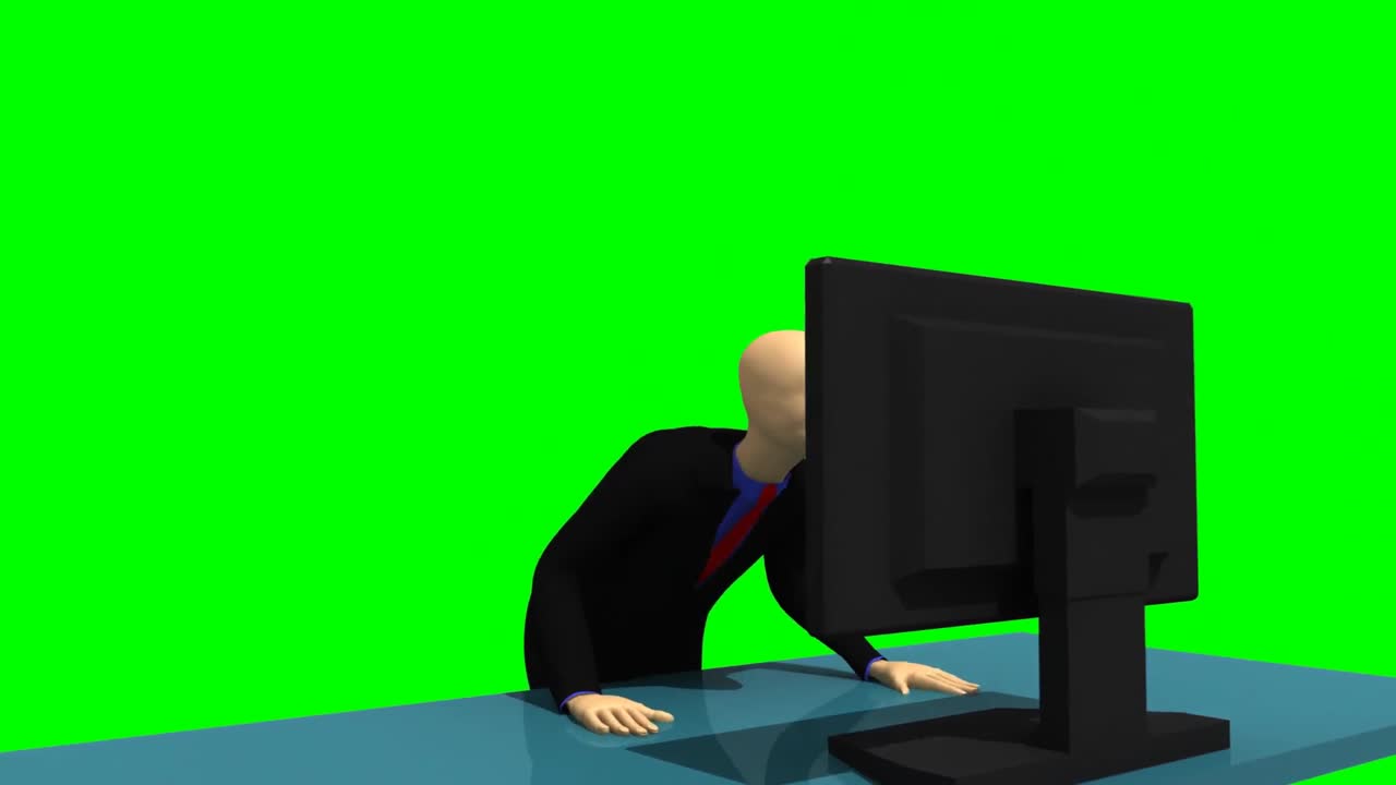 animation, die einen leuchtenden 3d-mann mit einem desktop zeigt