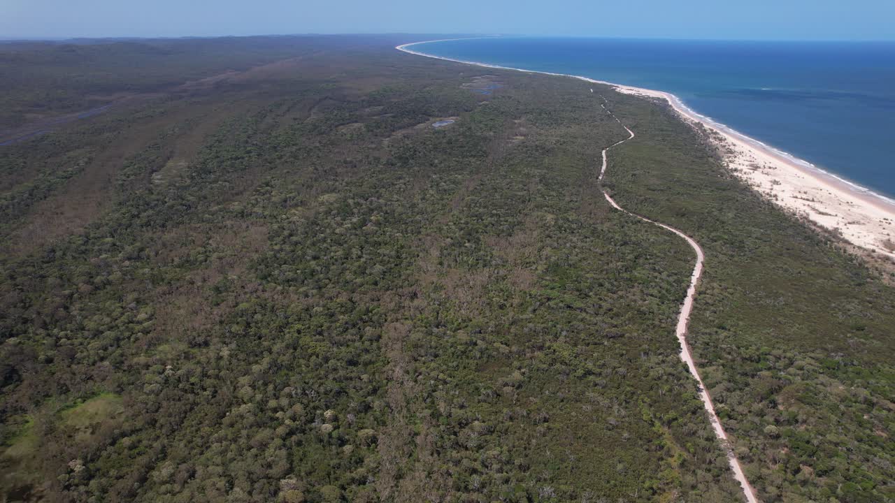 Panoramic View Of Seascape And Vegetation, Inskip In Queensland, Australia - Drone Shot