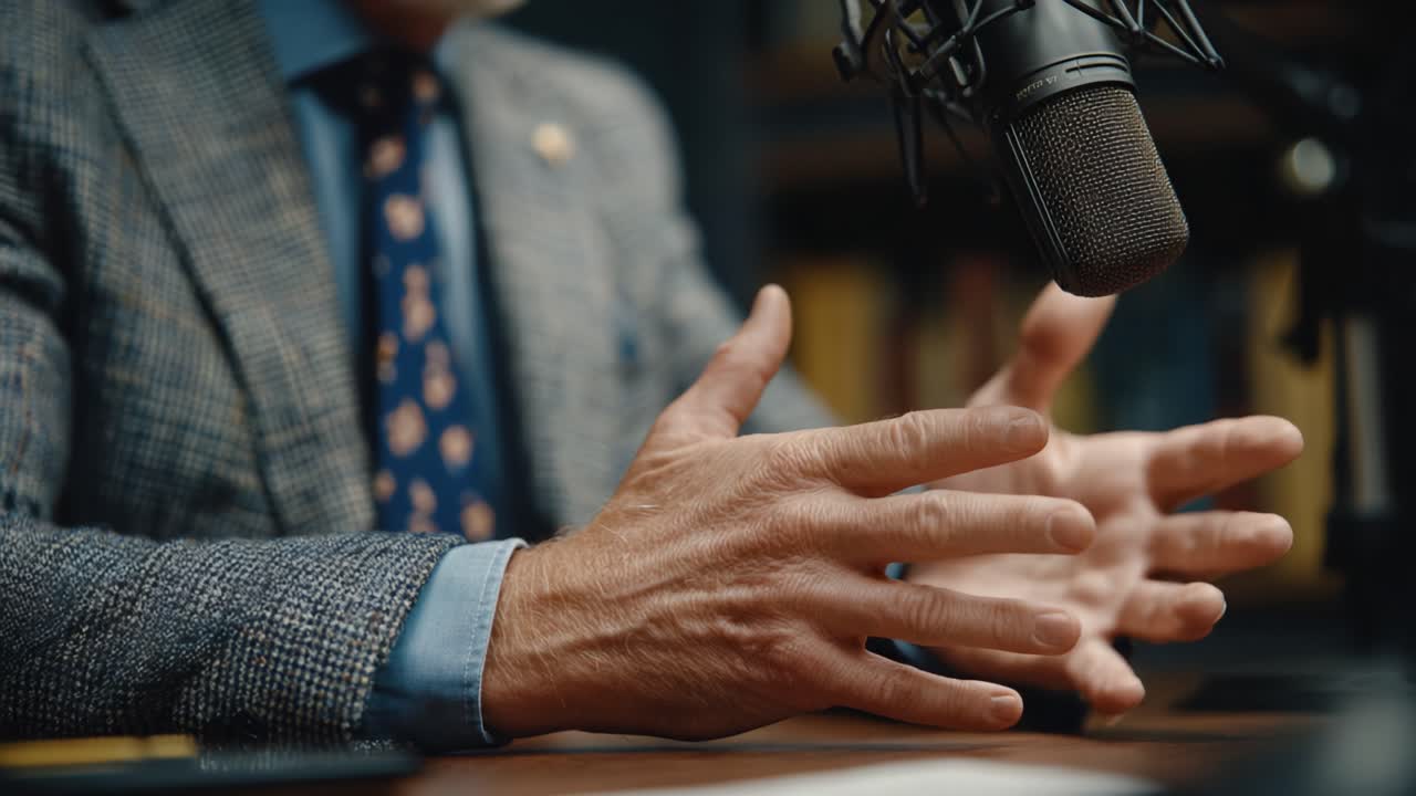 A Focused Conversation: Expressive Gestures and Clear Communication in a Podcast Setting Captured in Two Frames