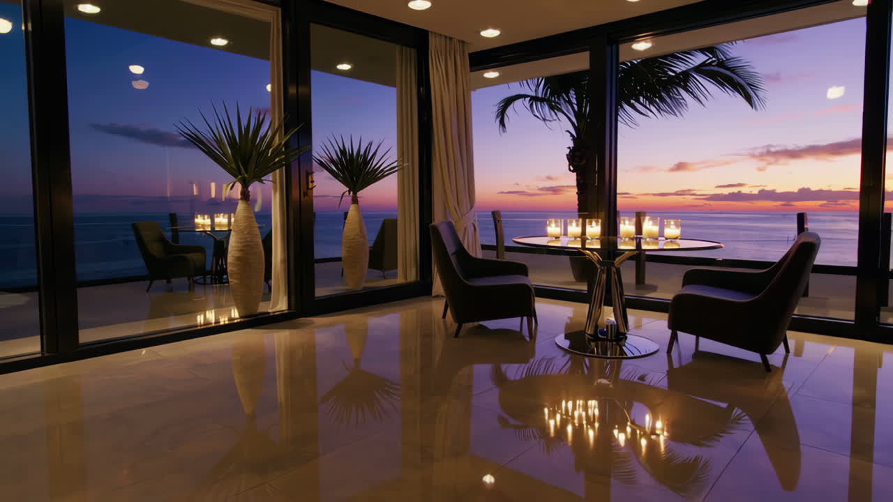 Luxury Oceanfront Dining Area at Sunset