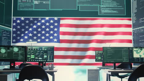 Empty-governmental-surveillance-room-shows-an-American-flag