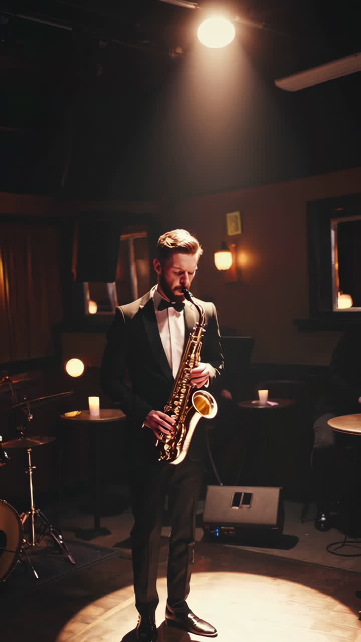 Esibizione di sassofonista jazz in un nightclub
