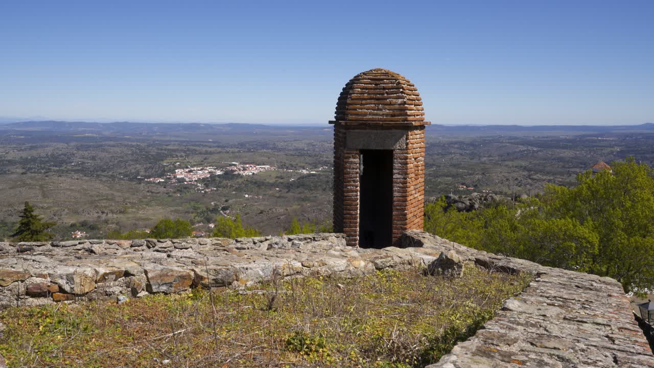 Landscape mountains and Marvao castle walls in Alentejo, Portugal