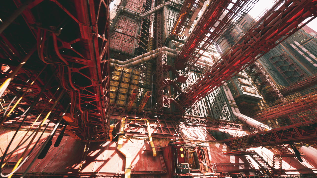 Disorganized plumbing systems forming complex industrial layout