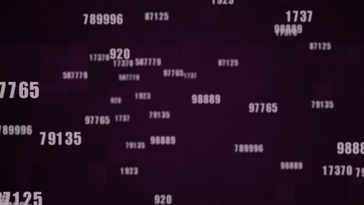 Multiple numbers changing against squares on purple background